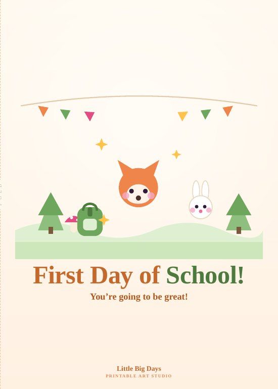 Woodland Friends First Day of School Card