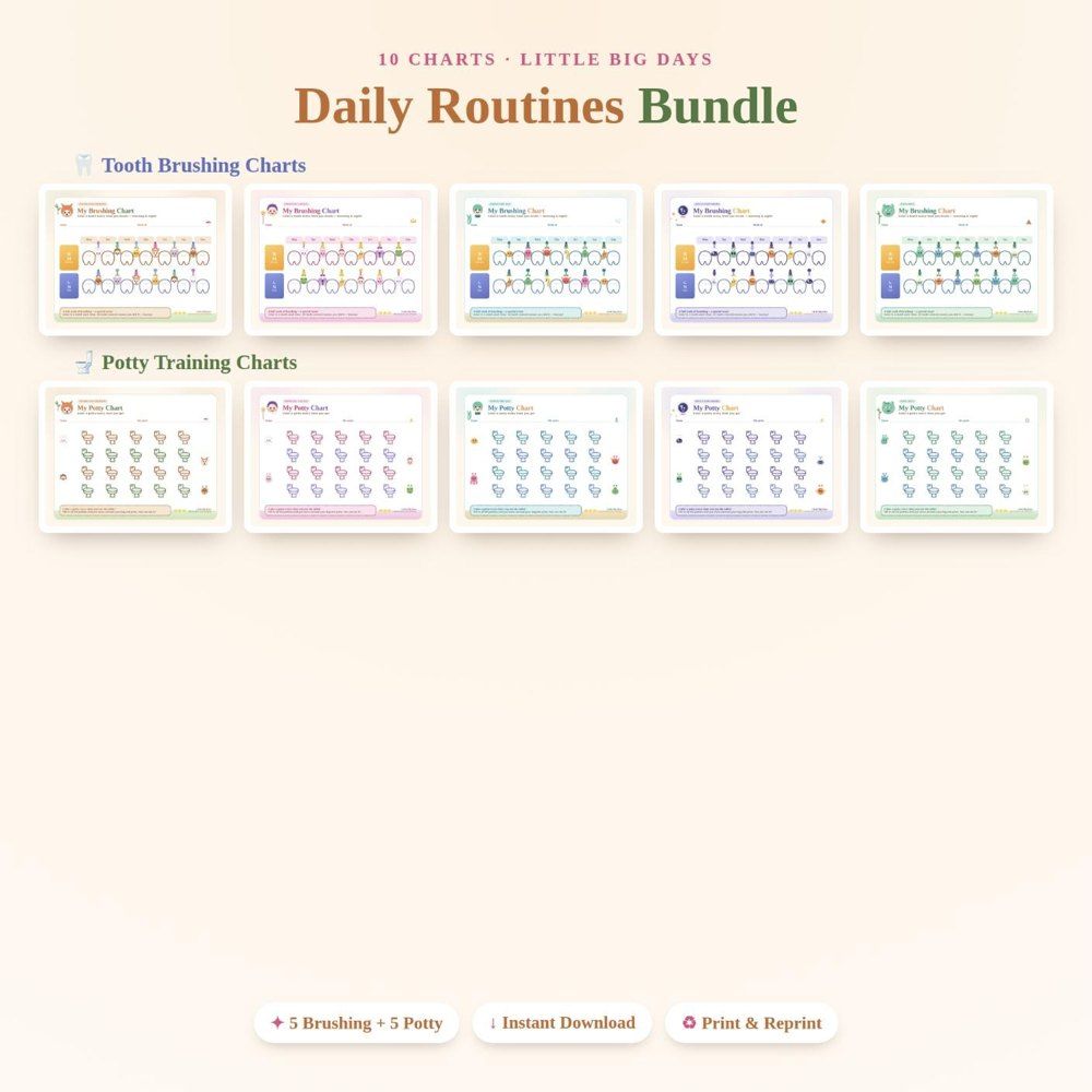 Daily Routines Chart Bundle (Potty + Tooth Brushing)