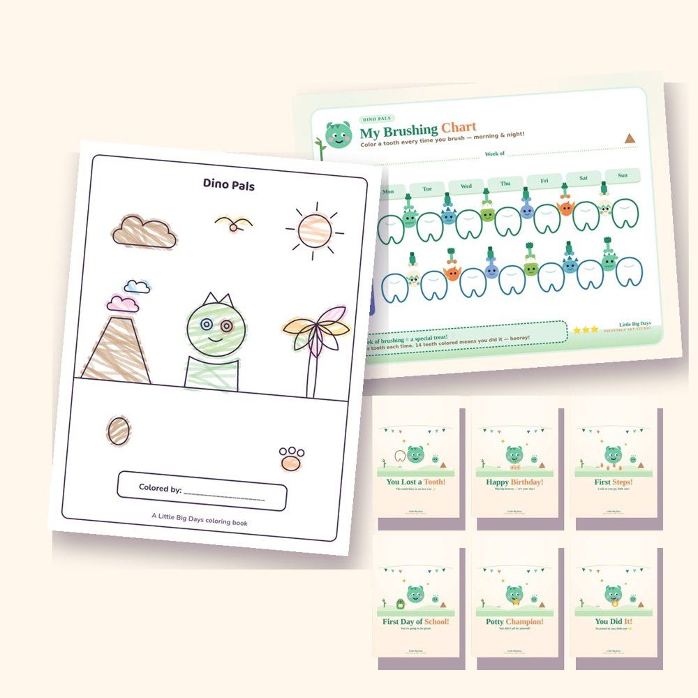 Dino World Pack (Coloring Book + Chart + 6 Cards)