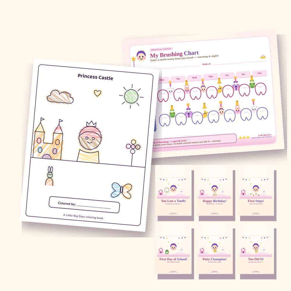 Princess World Pack (Coloring Book + Chart + 6 Cards)