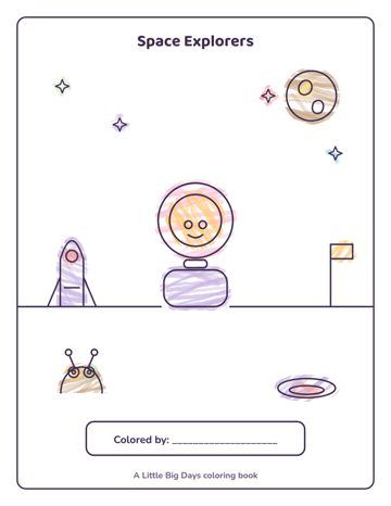 Space Explorers coloring book, colored in