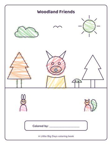Woodland Friends coloring book, colored in