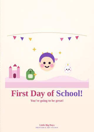 Princess Castle First Day of School Card