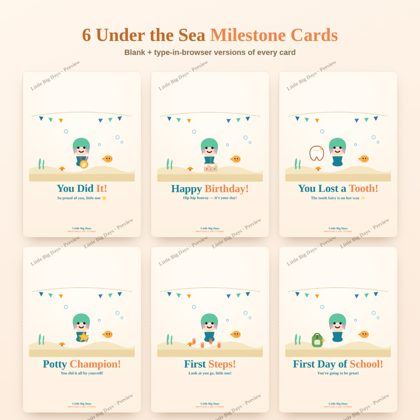 Under the Sea Card Set (6 Milestone Cards)