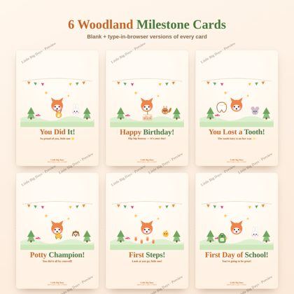 Woodland Friends Card Set (6 Milestone Cards)