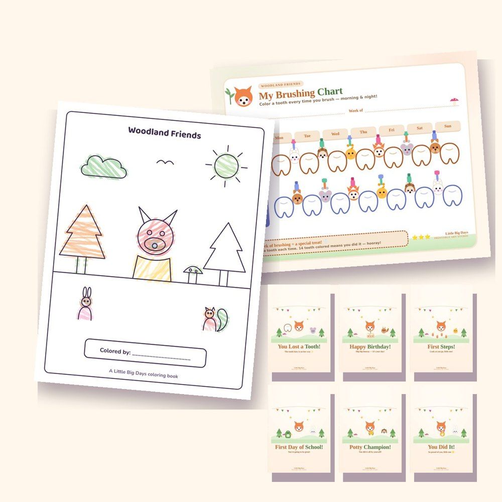 Woodland World Pack (Coloring Book + Chart + 6 Cards)
